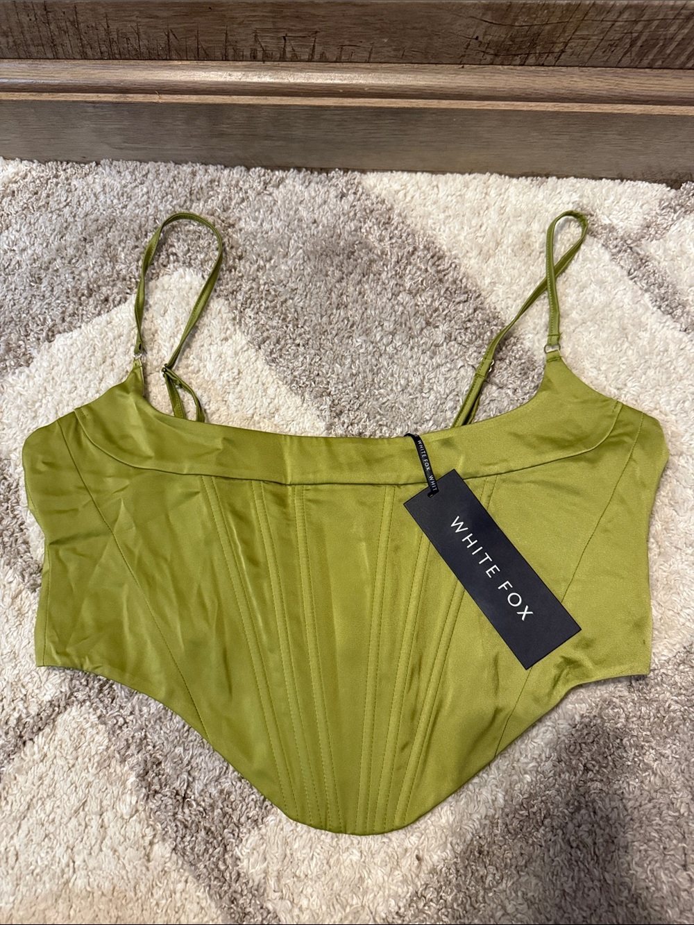 White Fox Boutique Olive Satin Corset Crop Top